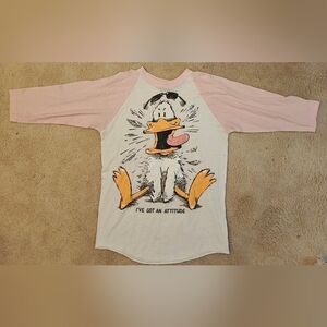 Rare Vintage 80s Airwaves Duck I've Got An Attitude 3/4 Sleeve Raglan T-shirt.